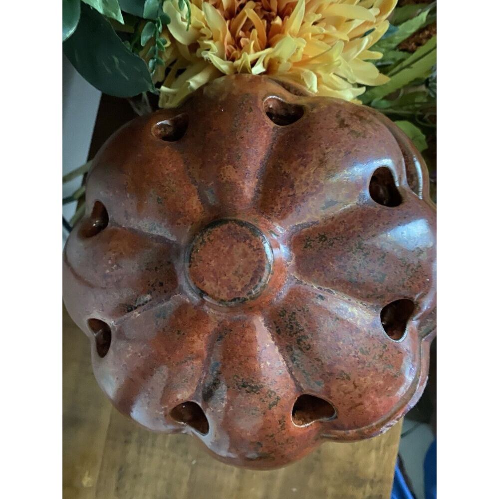 Vintage Pumpkin Flameless Ceramic Illuminations Luminary Pumpkin Rust Metallic - Picture 6 of 10